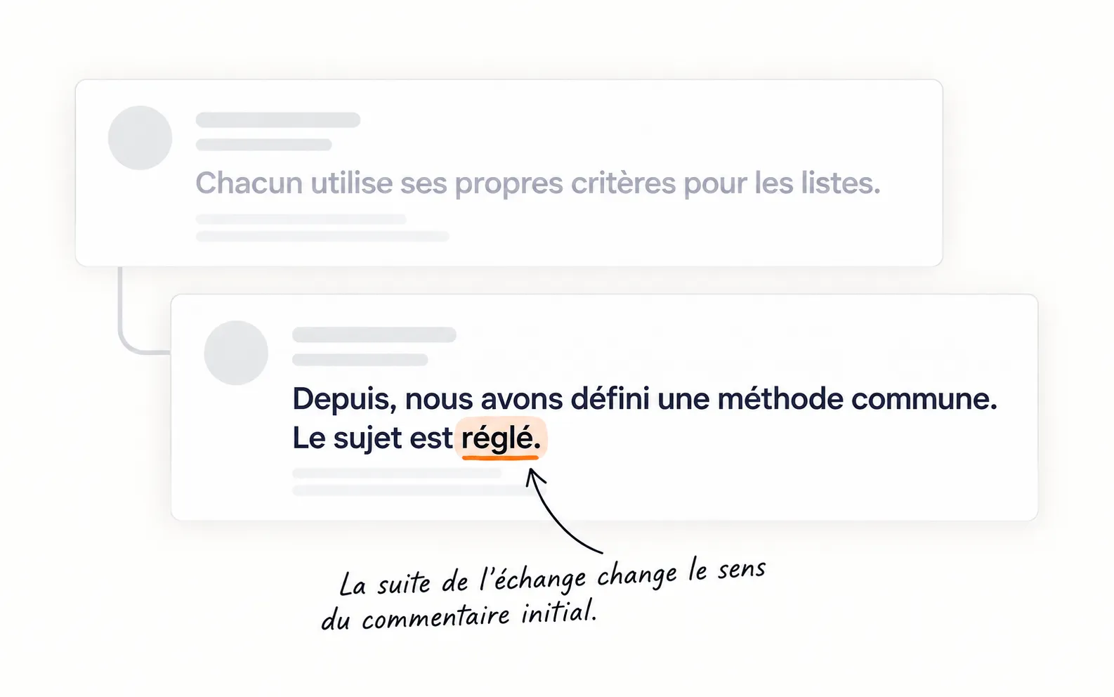 Un commentaire décrit un problème de ciblage ; une réponse précise que l’équipe l’a depuis résolu.