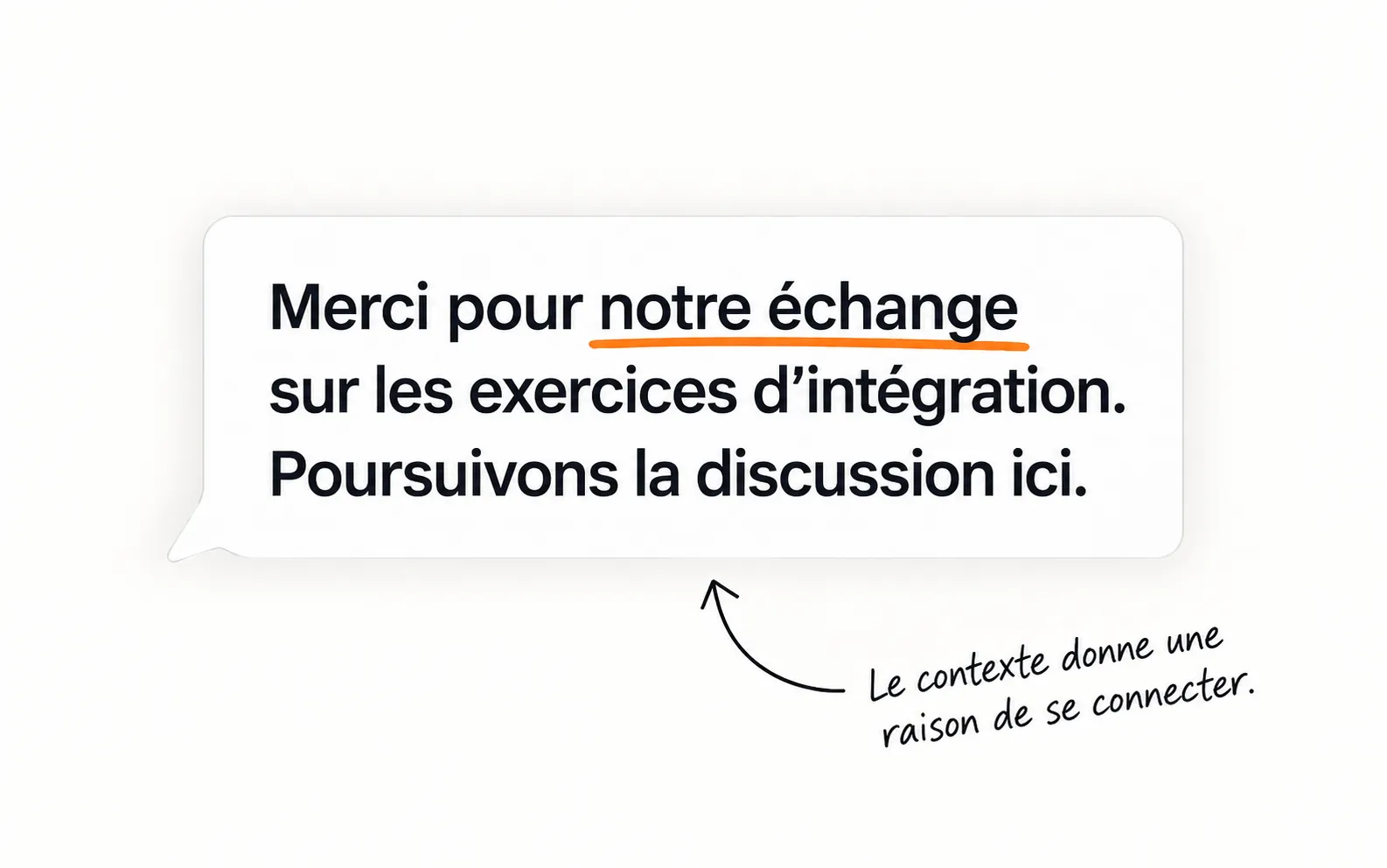 Une invitation rappelle l’échange sur les exercices d’intégration et propose de poursuivre la discussion.